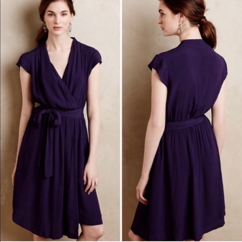 ANTHROPOLOGIE Maeve Purple Short Sleeve Dress